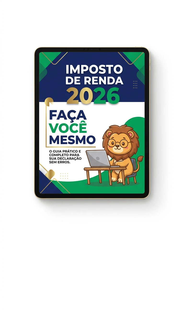 Visualização mobile do guia IRPF 2026 com passo a passo ilustrado para declaração de imposto de renda