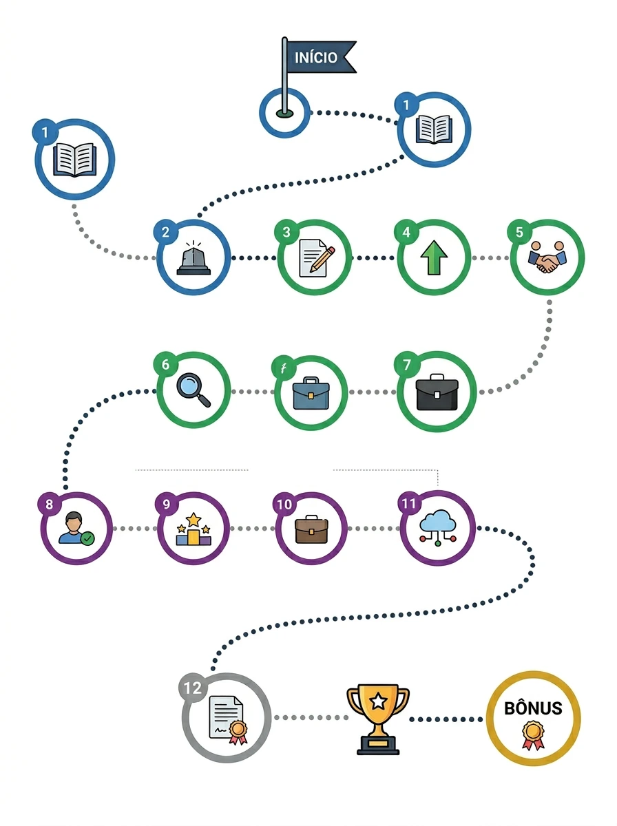 Mapa visual dos 12 capítulos do e-book de Imposto de Renda 2026