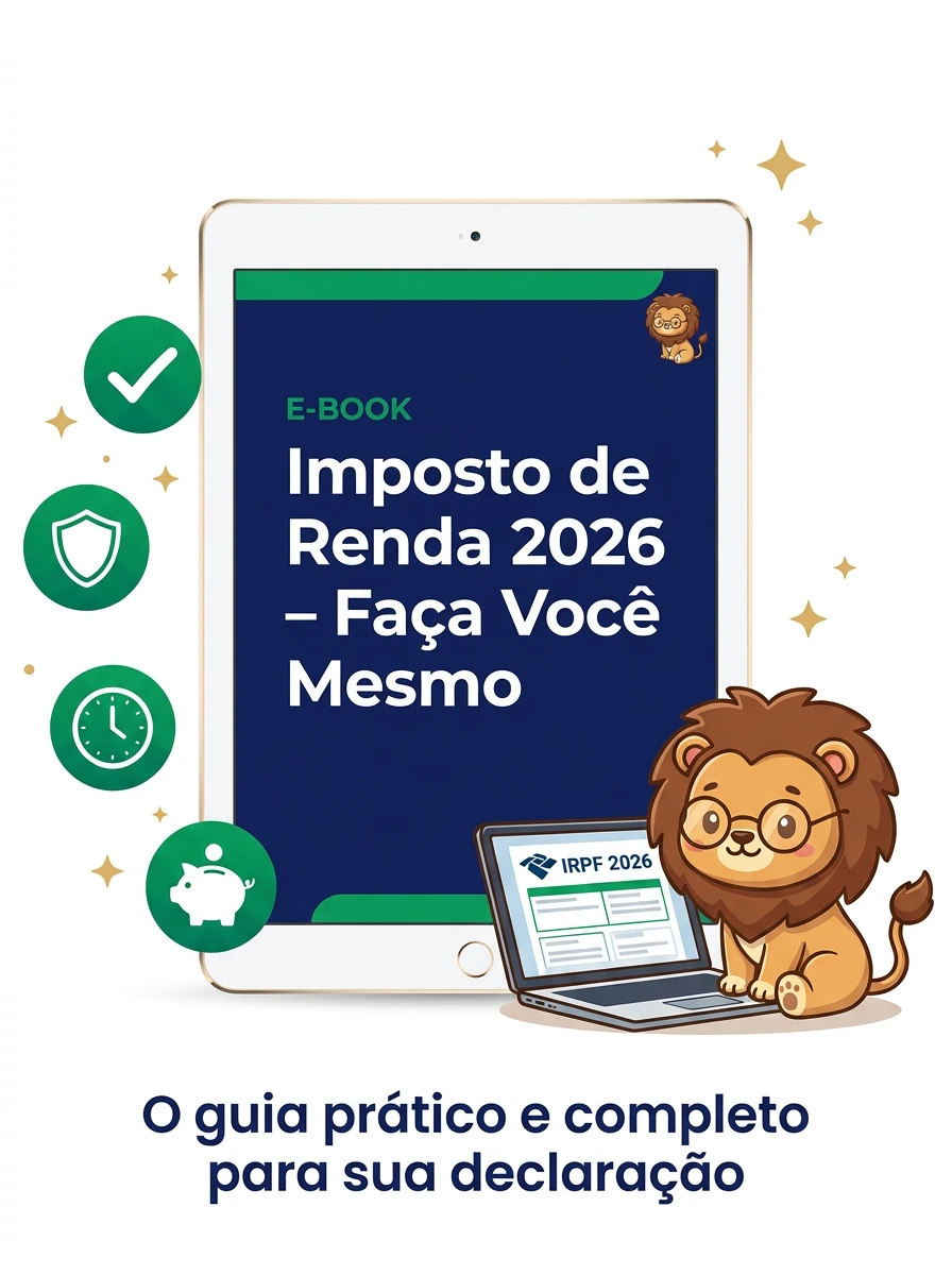 Páginas do e-book Imposto de Renda 2026 abertas mostrando exemplos práticos de declaração IRPF para MEI